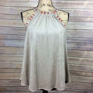 Faux Suede Long Halter Top W/ Aztec Print